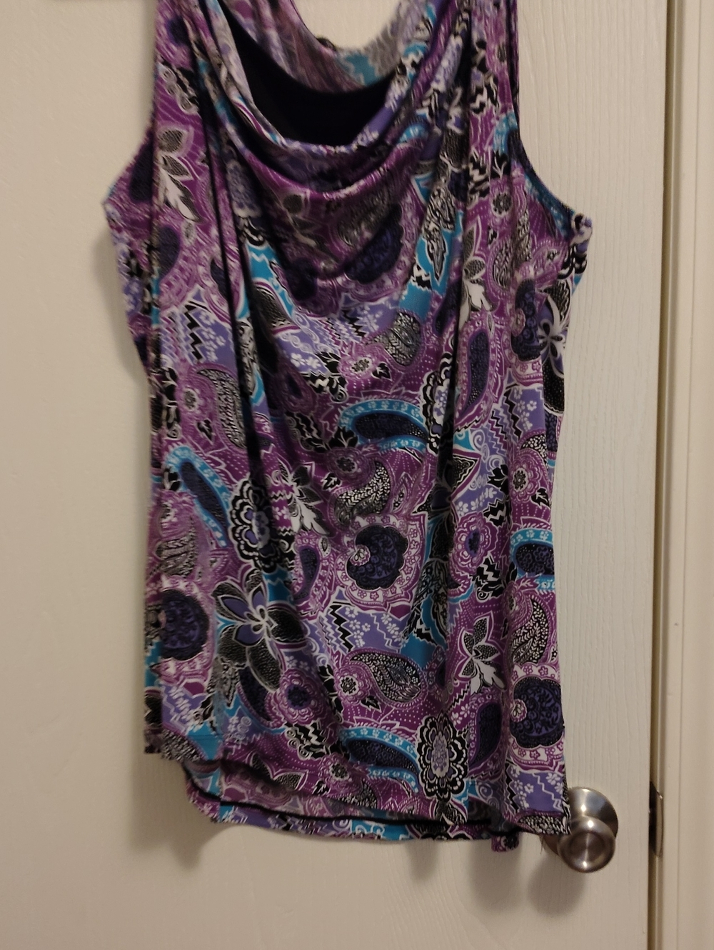George Purple and Blue Paisley Cowl-Neck Tank